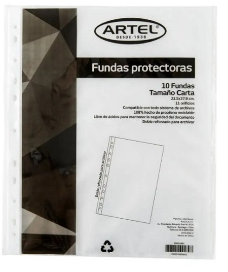  FUNDA PLASTICA CARTA C 10 UND LOMO BLANCO ARTEL 