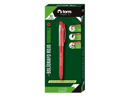  BOLIGRAFO GEL BORRABLE ROJO TORRE 