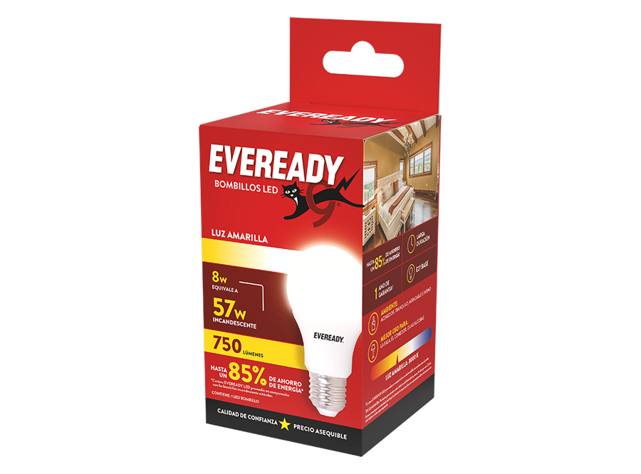  AMPOLLETA LED 8W 220-240V DP X 10UN LUZ CALIDA EVE 