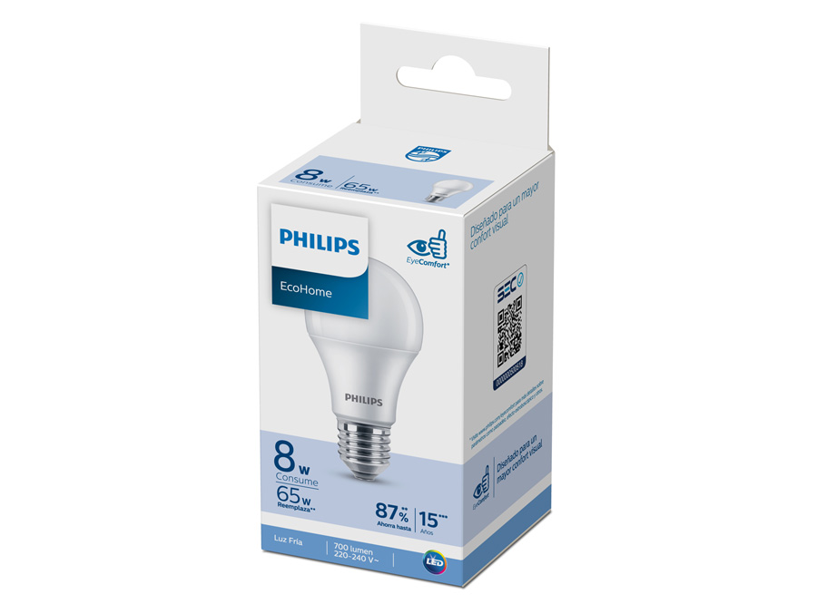  AMPOLLETA LED 8W ECOHOME LUZ FRIA 6500K PHILIPS 