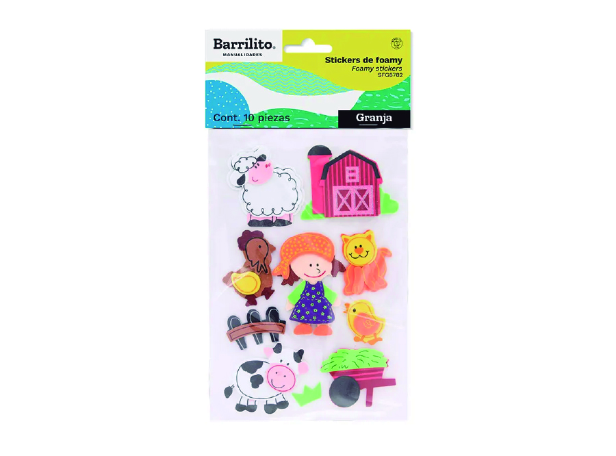  STICKERS GOMA EVA FIG. GRANJA SET X 10 UN BARRILIT 