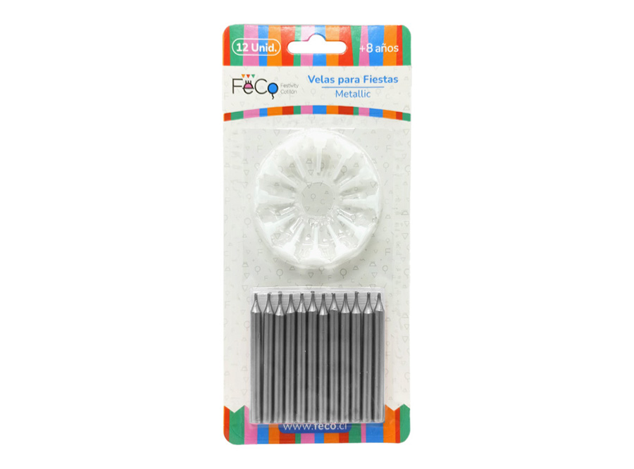  VELA CUMPLEA�OS PLATEADO X 12 UN FECO 