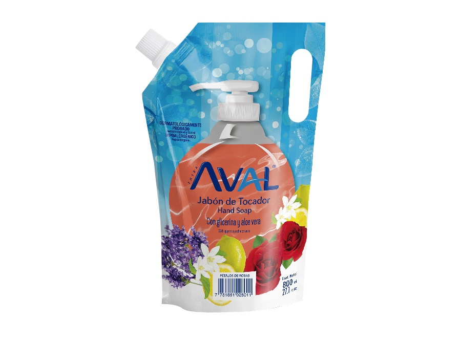  JABON LIQ. 800 ML. AVAL RECARGA PETALOS DE ROSA 