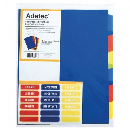  SEPARADOR CARTA 6 DIVIS. VINIL COLOR ADETEC 