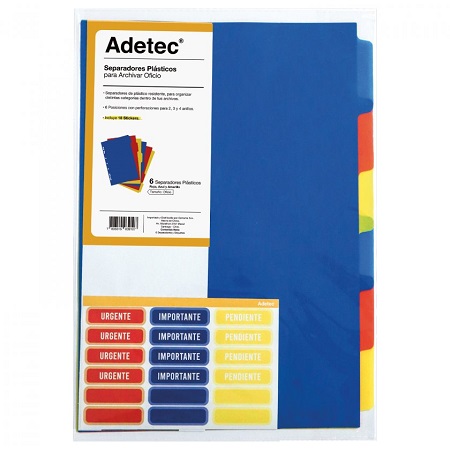  SEPARADOR OFICIO 6 DIVIS. VINIL COLOR ADETEC 