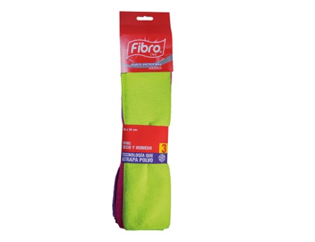 PANO MICROFIBRA X 3 FIBRO 36X34 COLORES SURTIDOS