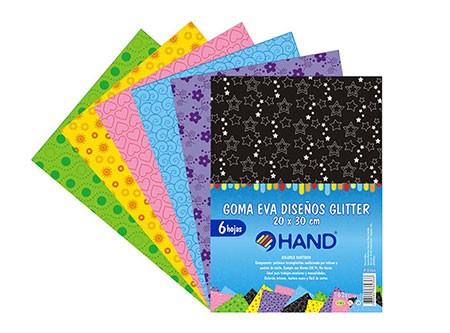  GOMA EVA 30X20 X  6 UN DISE�O GLITTER HAND 