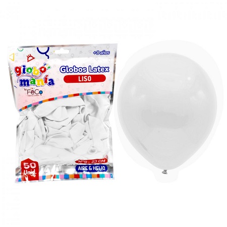  GLOBOS N. 9 LISO X 50 UN BLANCO GLOBOMANIA 