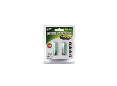  PILA RECARGABLE AAA X 2 MACROTEL 1000MA N/M HYBR 